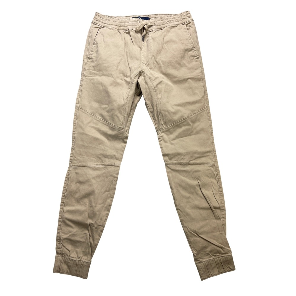 Hollister Mens M Super Skinny Jogger Pants Khaki Tan Advanced Stretch Drawstring